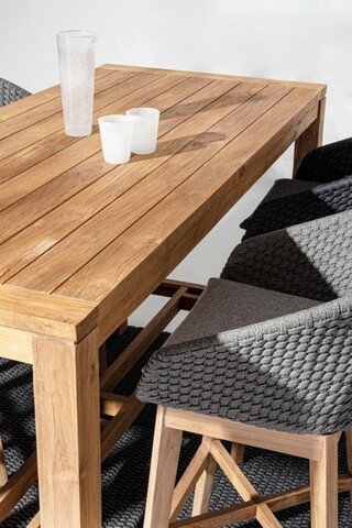 Masa de bar pentru gradina/terasa Maricruz, Bizzotto, 180 x 80 x 105 cm, lemn de tec reciclat, maro