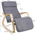Scaun balansoar reglabil in 5 pozitii, Vasagle, 67x121.5x84 cm, max 150 kg, lemn de mesteacan/textil cu aspect de in, gri/natural