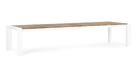 Masa extensibila pentru gradina/terasa Cameron, Bizzotto, 253 - 319 - 384 x 110 x 75 cm, aluminiu/lemn de tec, alb/natural