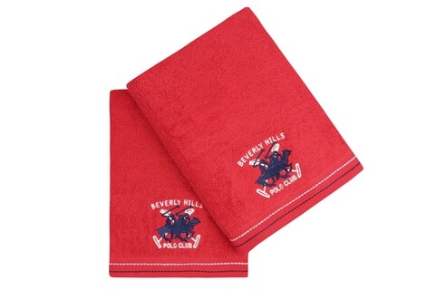 Set 2 prosoape de baie, Beverly Hills Polo Club, 401, 70×140 cm, 100% bumbac, rosu /100