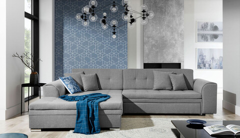 Coltar extensibil stanga 4 locuri, ELTAP, Sorento, 296x194x78 cm, lemn/poliester, gri deschis