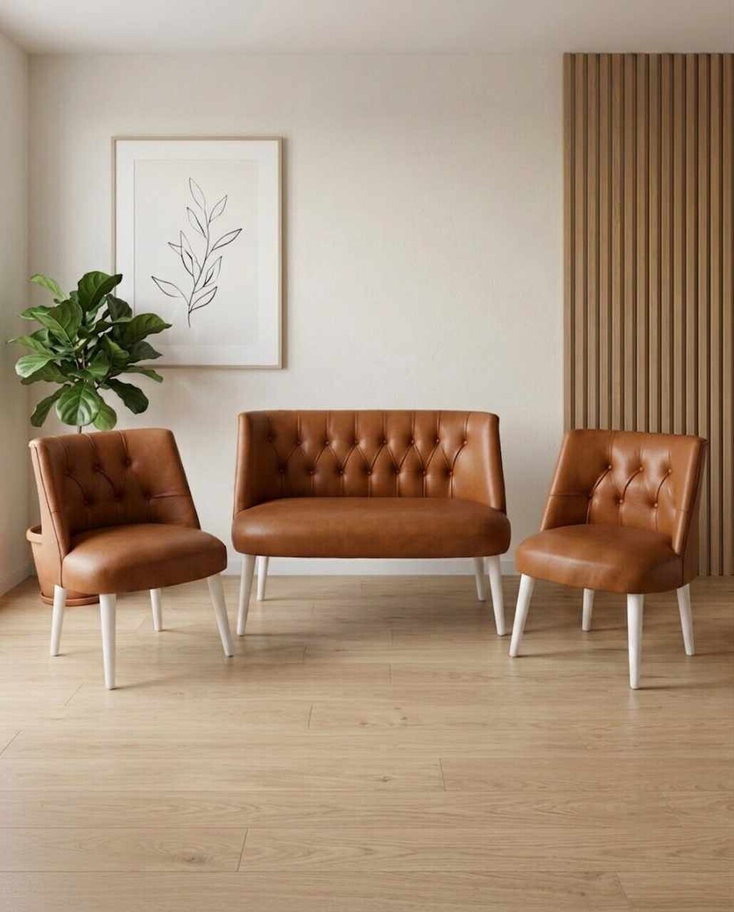 Set fotoliu extensibil și canapea cu 2 locuri (3 piese), Atelier del Sofa, 281ELR1227, Bej