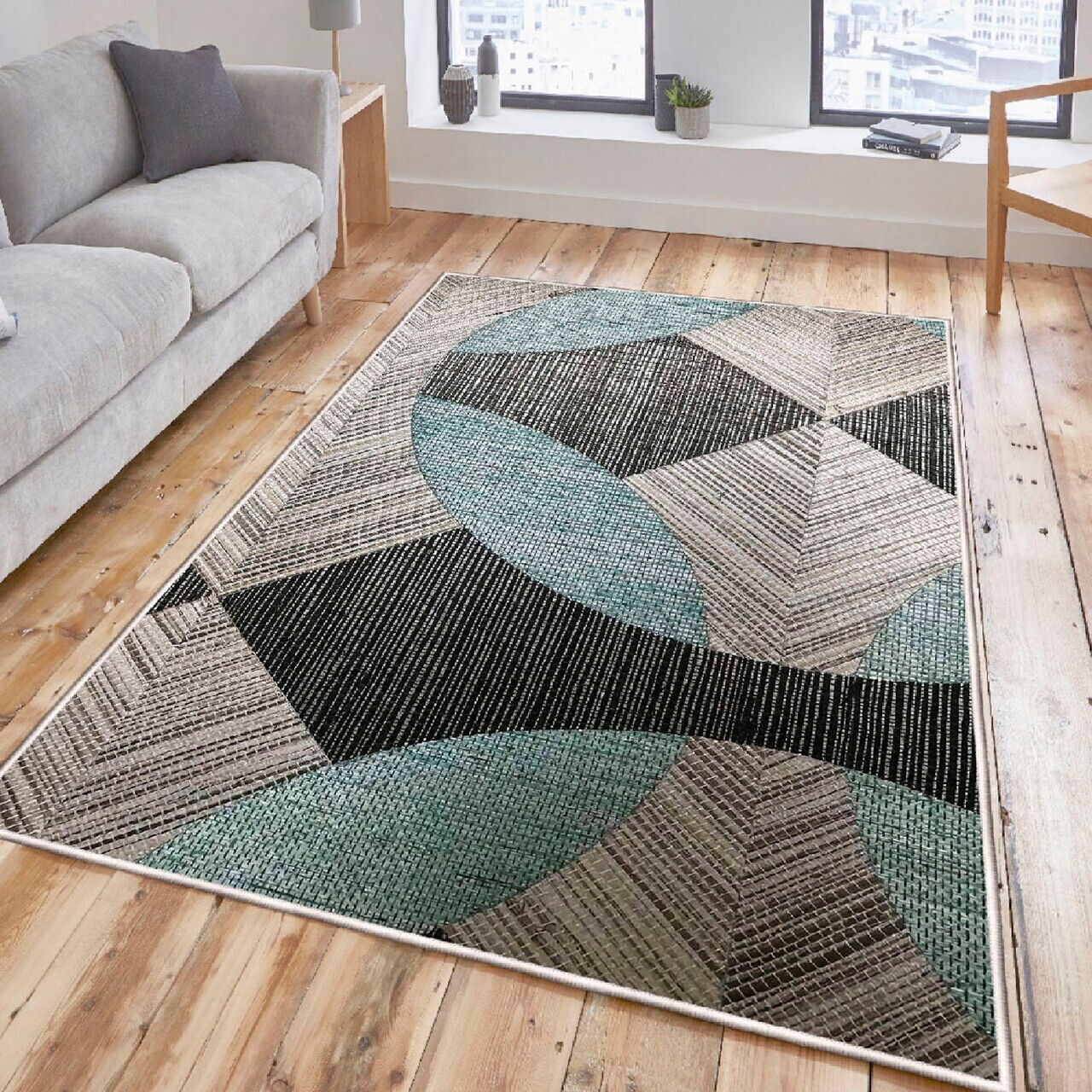 Covor Woosonıl047 160x230 cm Bumbac Albastru / Gri / Negru
