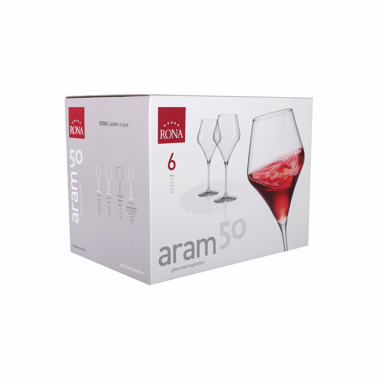 Set 6 pahare pentru vin Aram, Rona, 500 ml, sticla, transparent