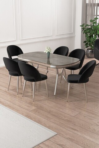 Set masa si scaune (7 piese), Hanah Home, Jita, Antracit / Crom / Negru
