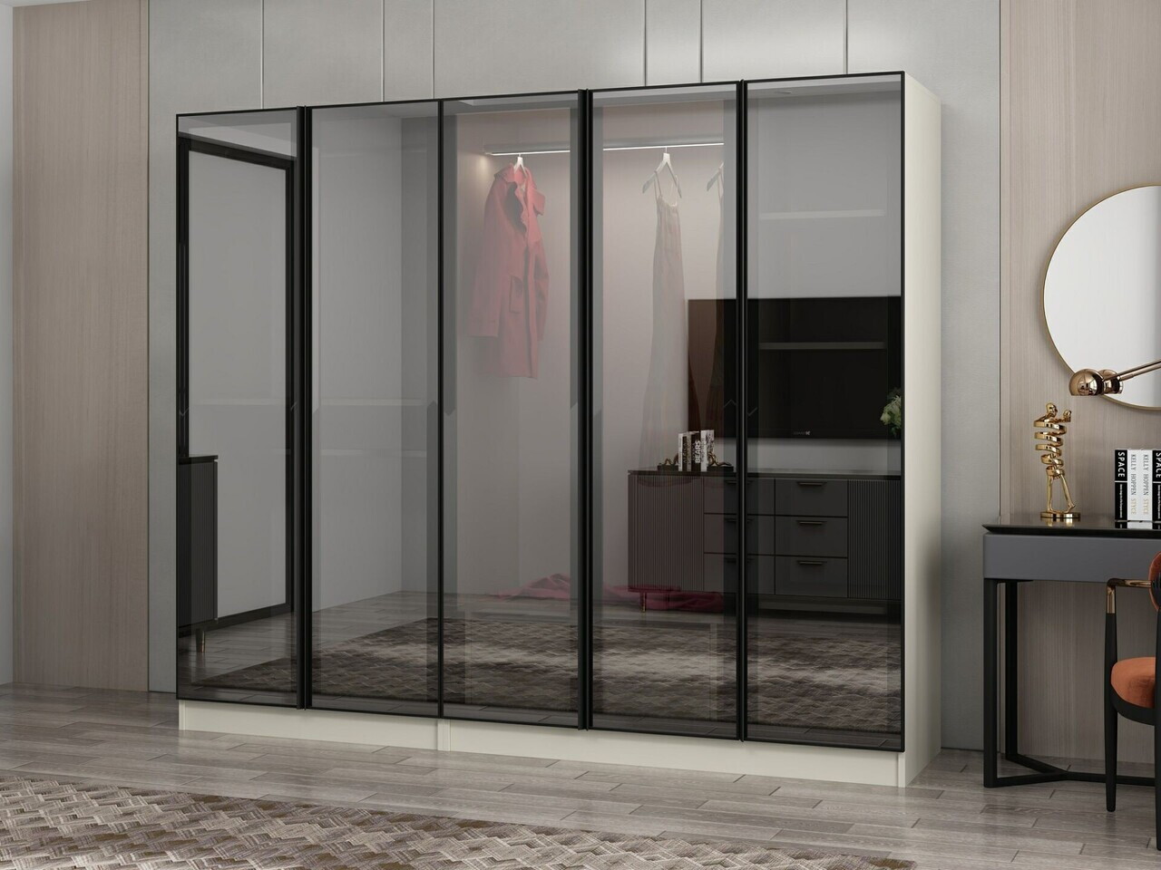 Dulap pentru haine, Hanah Home, Nisa, 225x210x52 cm, Gresie — imaginea 4
