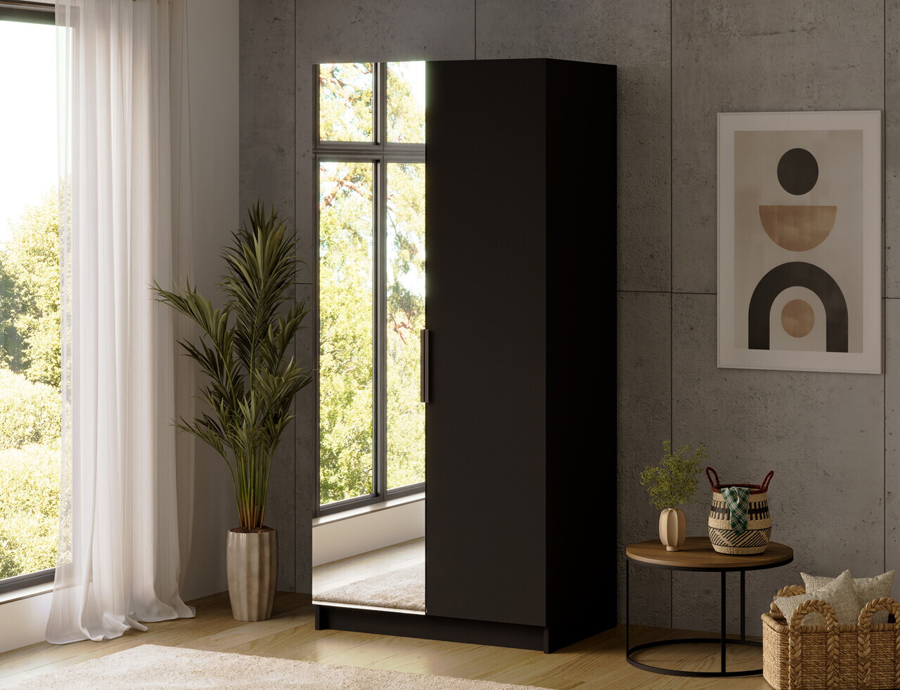 Dulap pentru haine cu oglinda ELTAP, BM1-SZA100, Mirtillo, 100x60x216 cm, PAL laminat, negru — imaginea 5