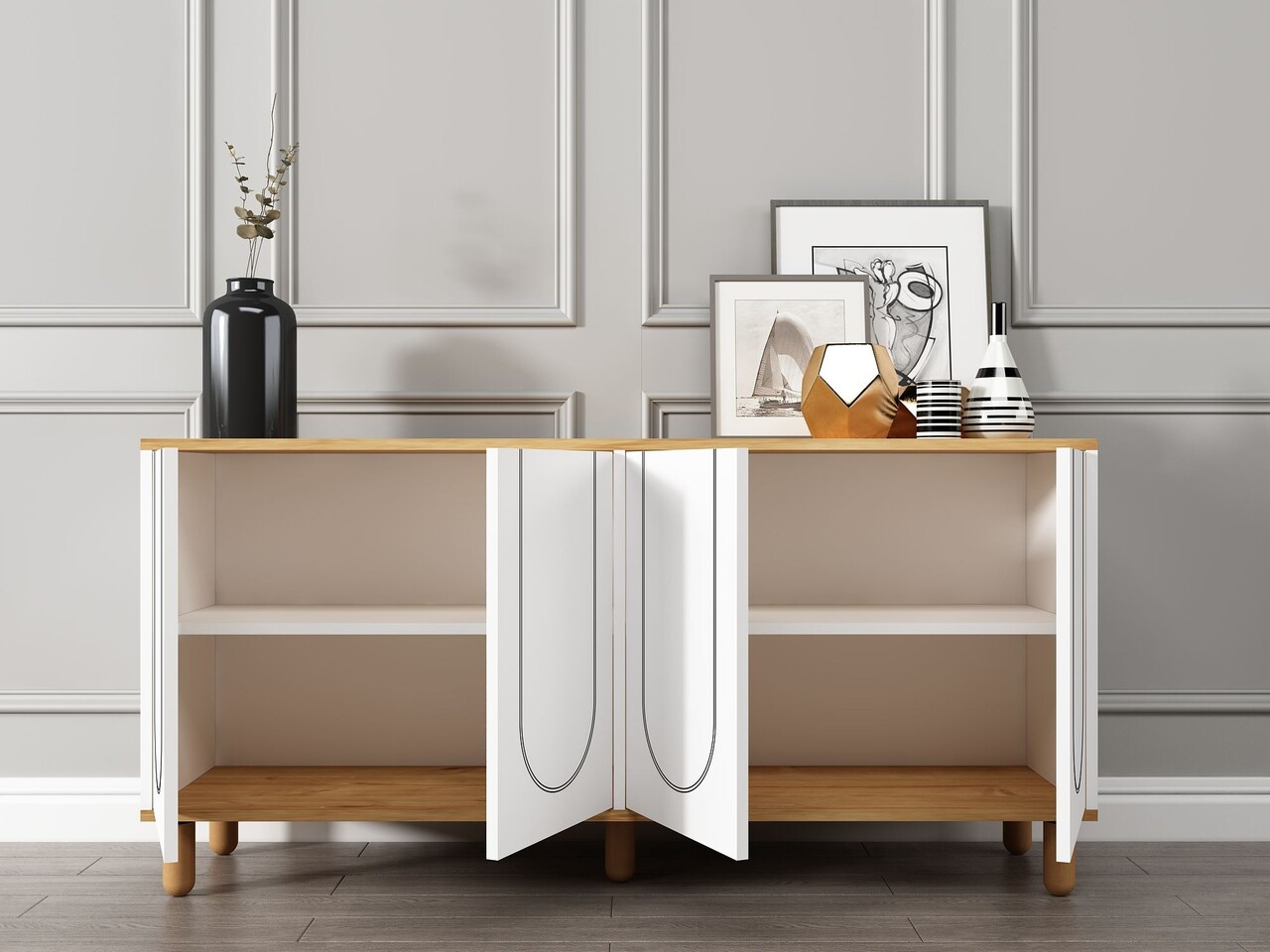 Consola, Hanah Home, Elaris, 150x73x36 cm, PAL, Stejar Safir / Alb - imagine 3