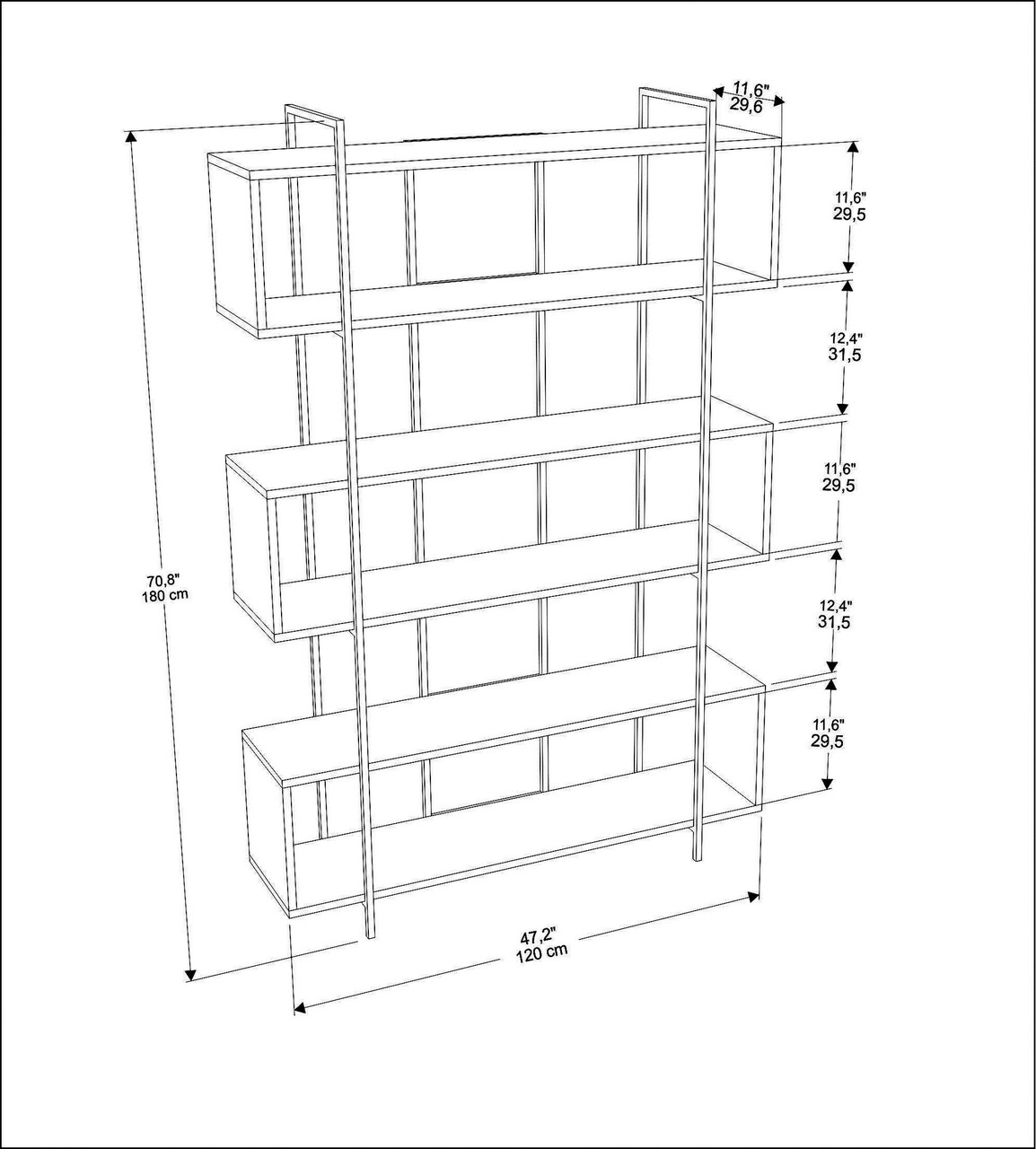 Corp biblioteca, Zena Home, Bruti, 120x180x29.6 cm, PAL, Verde