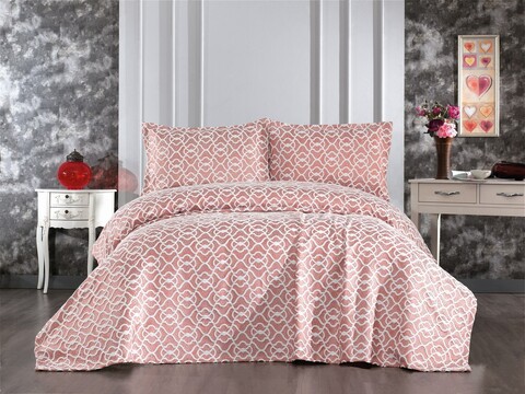 Set cuvertura de pat dubla 3 piese, Merlin - Dusty Rose, Whitney, Tesatura Chenille