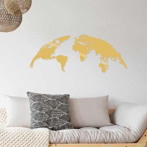 Decoratiune de perete, world map small, metal, 100 x 39 cm, auriu