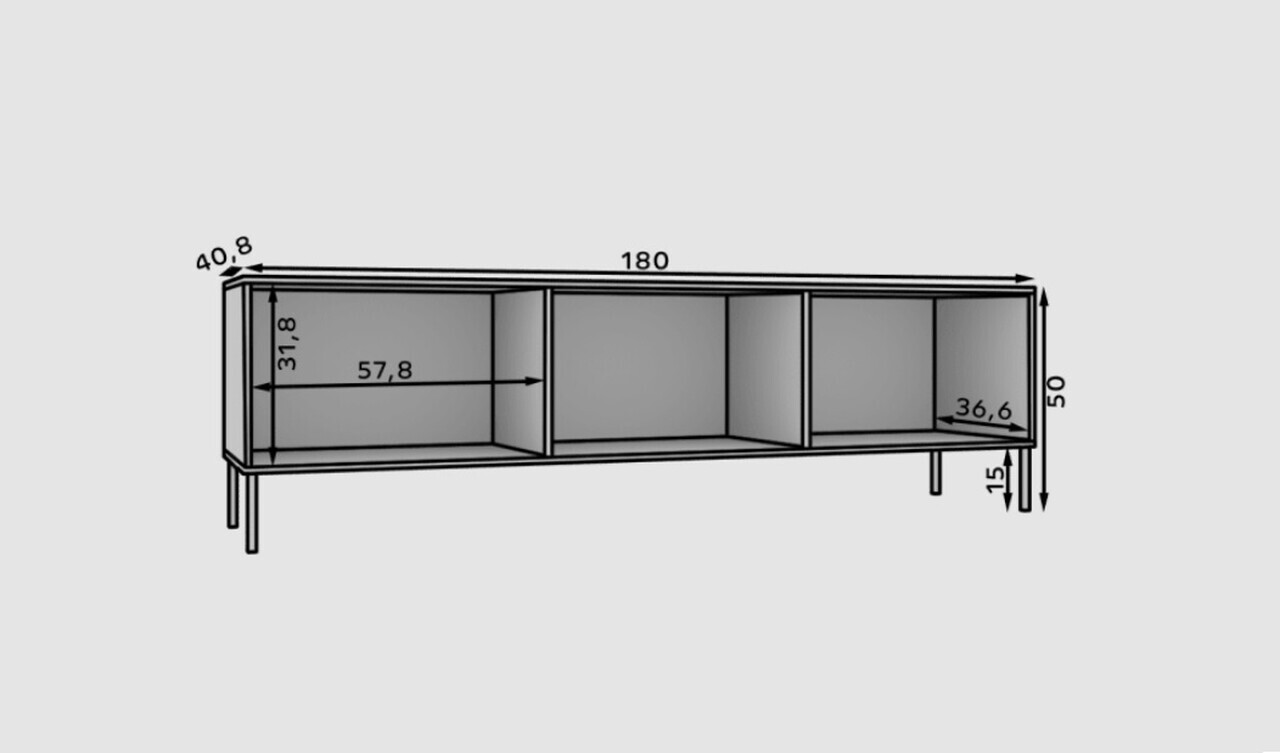 Comoda TV ADRK, Tili 3D, 180x40.8x50 cm, PAL laminat, negru — imaginea 8