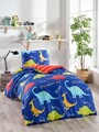 Lenjerie de pat pentru o persoana 2 piese, Dinazorus, EnLora Home, 65% bumbac/35% poliester
