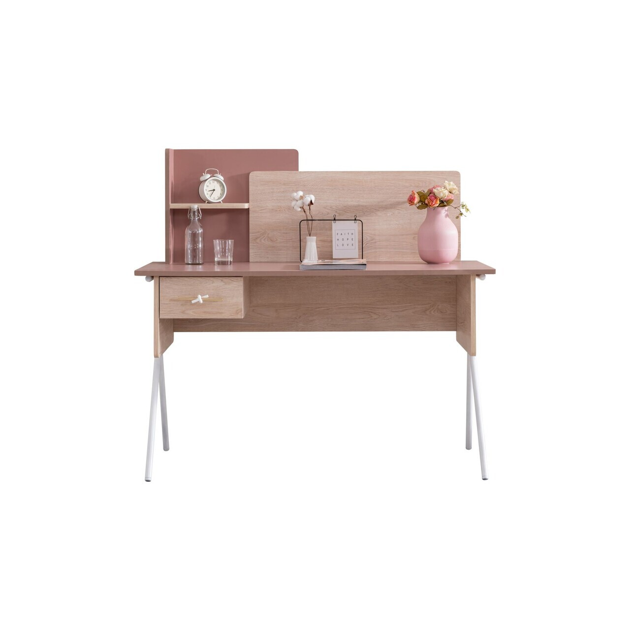 Birou, Hanah Home, Rosetta, 130x120x60 cm, PAL, Maro / Roz - view 2