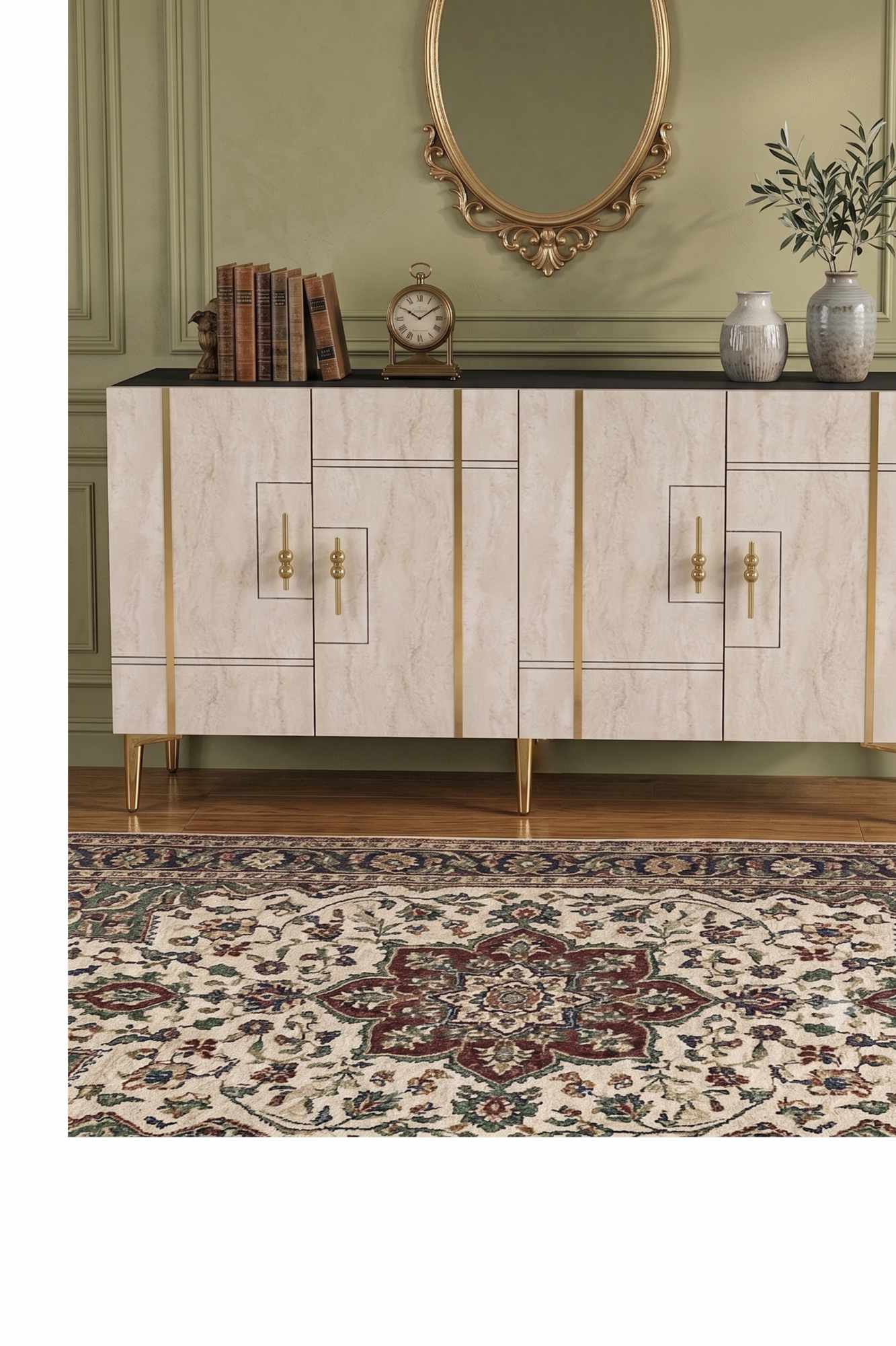 Consola, Hanah Home, Ilay 150, 150x75x32 cm, Antracit / Travertin / Auriu