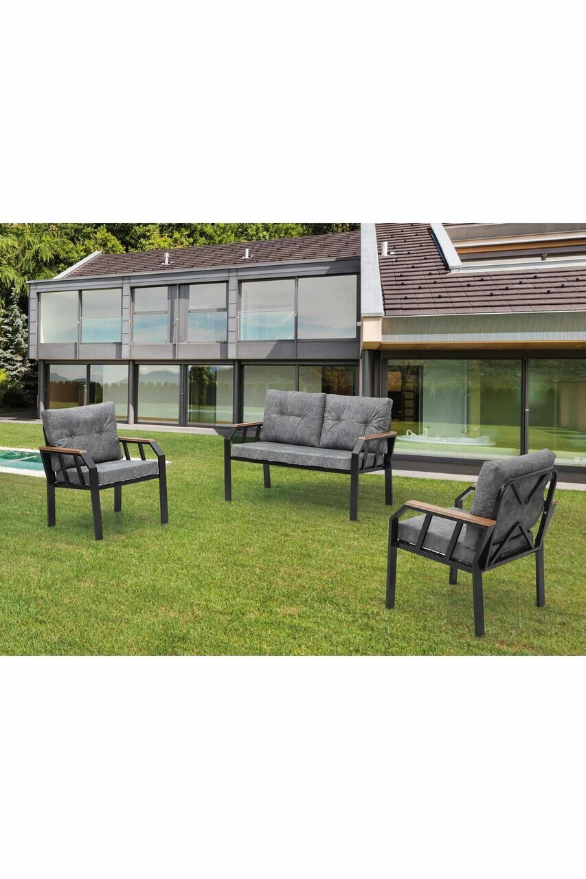 Set mobilier de gradina, Hanah Home, Nergiz 2+1+1, Metal, Gri - view 2