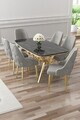 Set masa si scaune (7 piese), Hanah Home, Asel, Sonata / Auriu / Gri