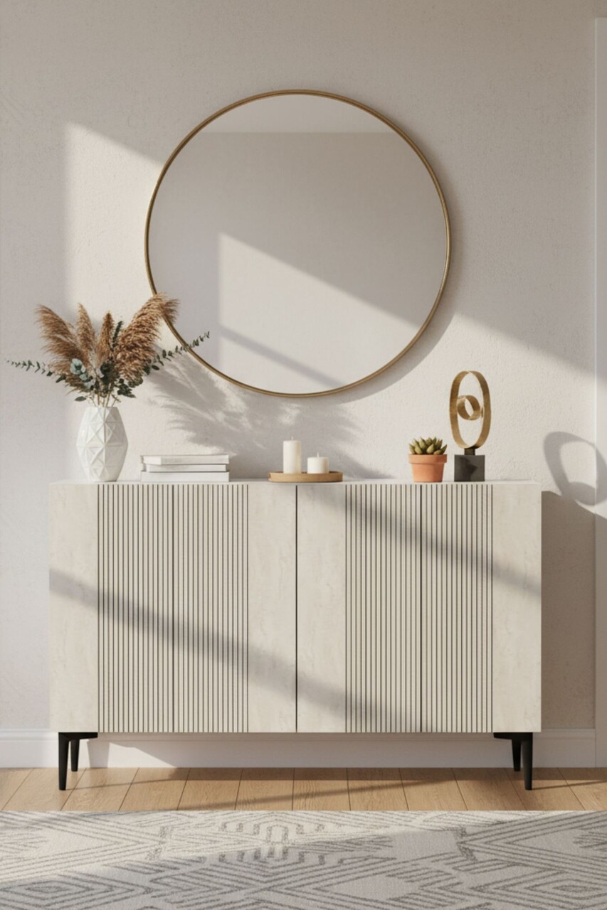 Consola, Hanah Home, Corsa 120, 120x75x32 cm, Alb / Travertin - view 2