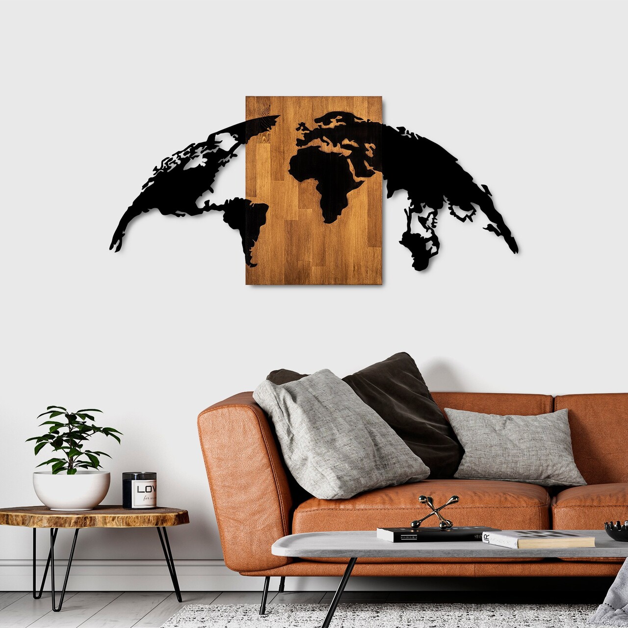 Decoratiune de perete, World Map 20, Dimensiune: 70 x 150 cm, Nuc / Negru - view 3