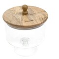 Bol pentru servire cu capac Wood Colony, Homla, 16x18 cm, sticla/lemn, transparent/natur