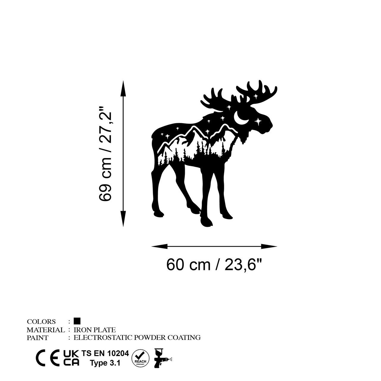 Decoratiune de perete, Cervo-1, Metal, (Grosime: 1,5 mm), Negru — imaginea 7