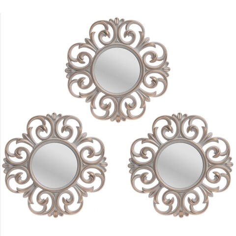 Set 3 oglinzi decorative InArt Justine, Ø25 cm, plastic/sticla, ivoriu/auriu