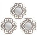 Set 3 oglinzi decorative InArt Justine, Ø25 cm, plastic/sticla, ivoriu/auriu
