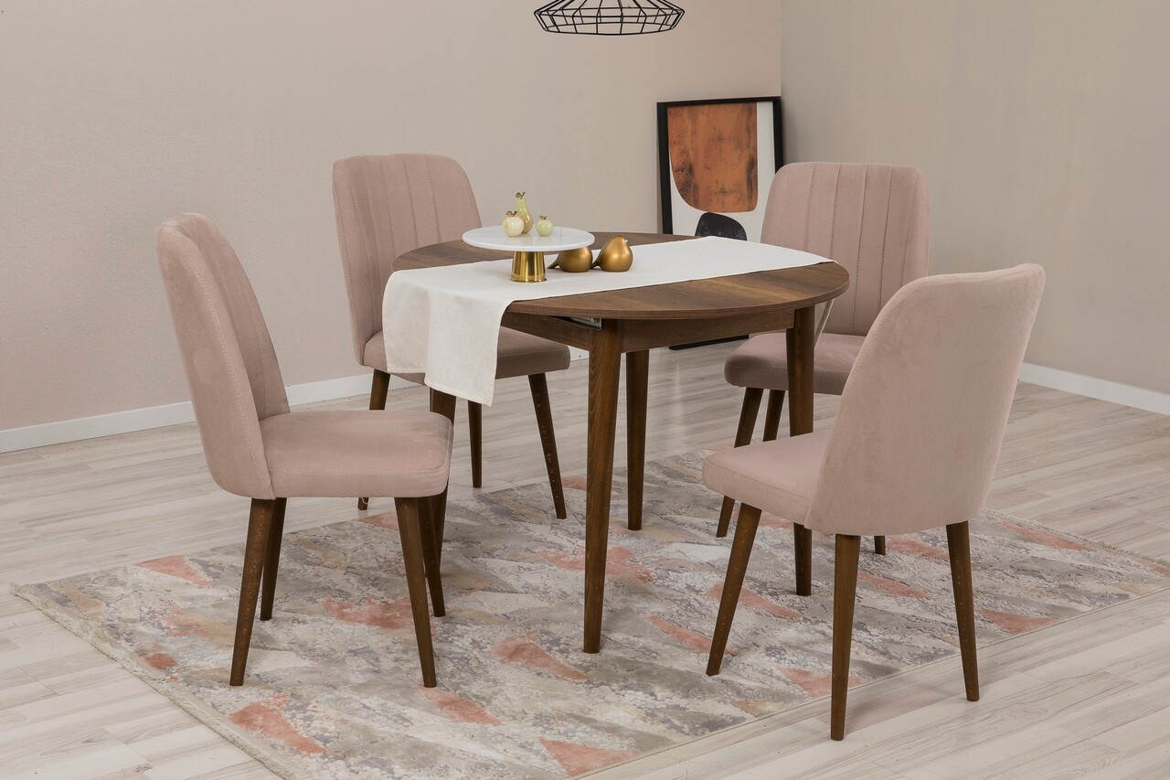 Set masa extensibila si scaune, Hanah Home, Vina 0900, Nuc / Piatra - imagine 2