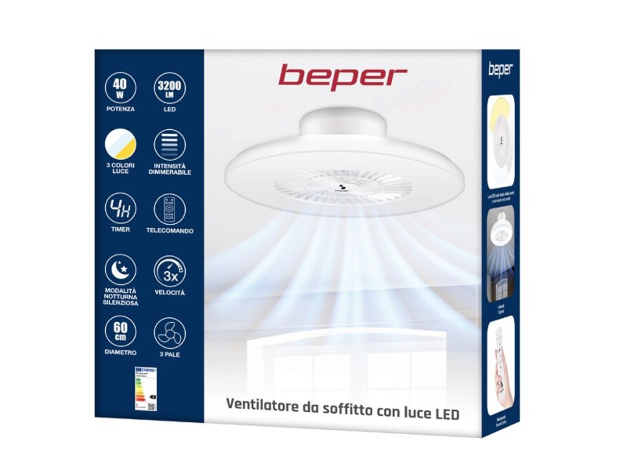 Ventilator de tavan cu lumina LED Beper, 40 W, alb