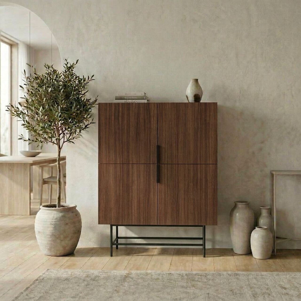 Bufet, Hanah Home, Eldia, 100x128x40 cm, PAL, Nuc Milano / Negru — imaginea 2