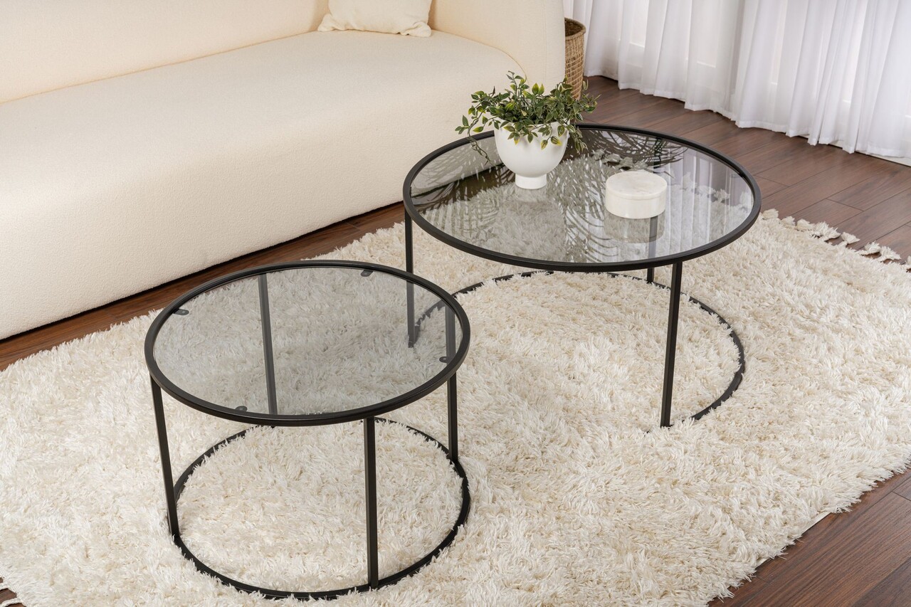 Set masuta de cafea, Caliente, Tokyo, Sticla temperata, Negru - 2 | YEO