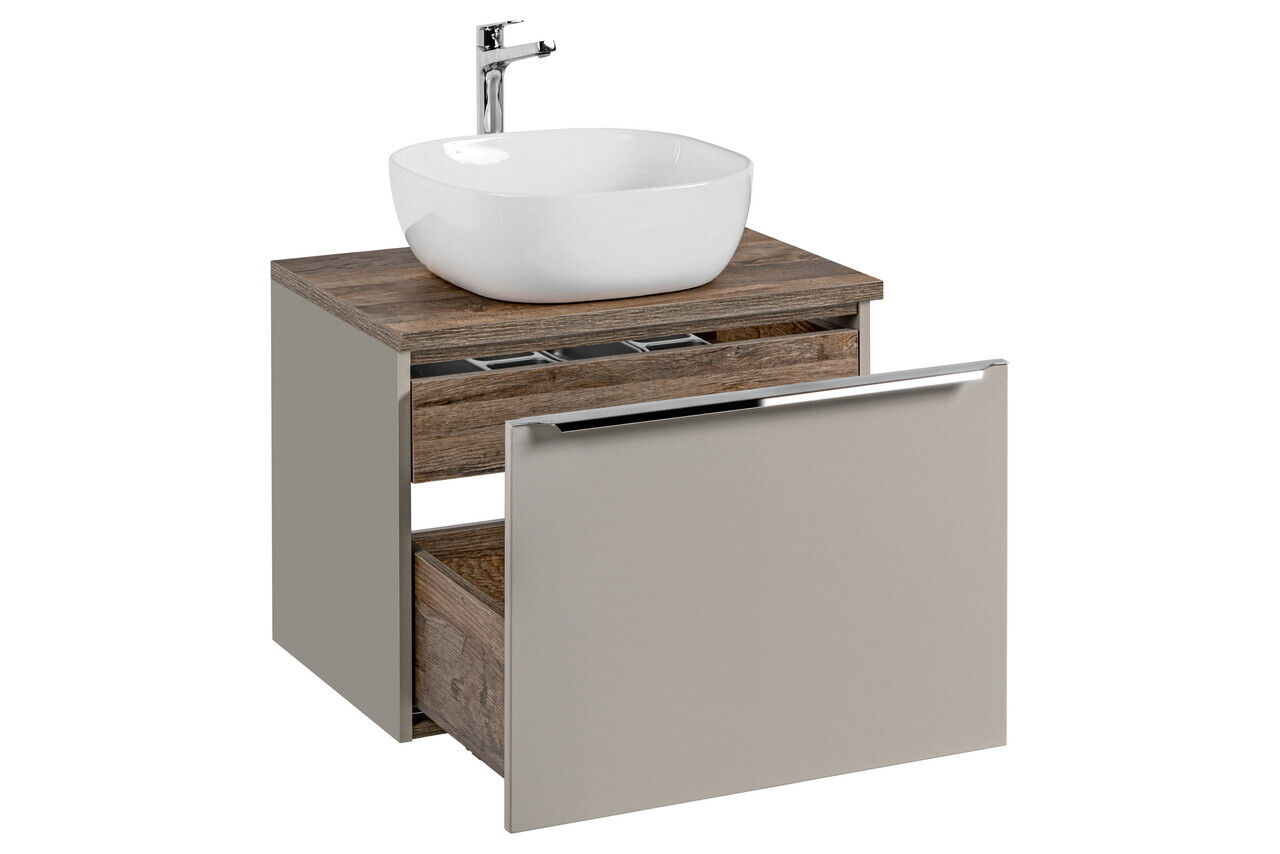Set mobiler baie, dulap cu lavoar, 60 cm, Santa Fe Taupe, Comad, MDF/PAL laminat, gri/stejar santa fe vintage — imaginea 9
