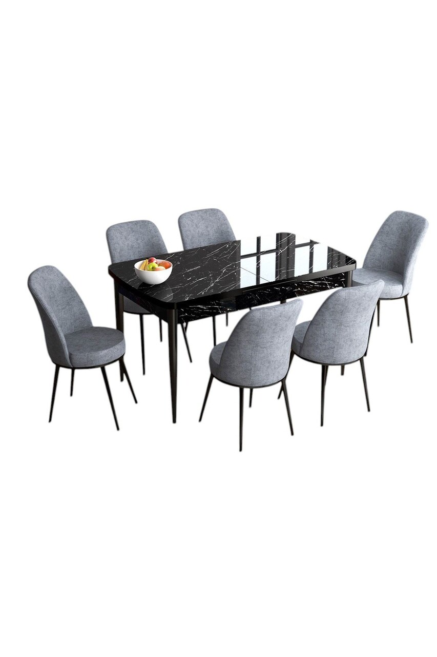 Set masa extensibila si scaune, Hanah Home, Han, Marmură neagră / Gri - view 2