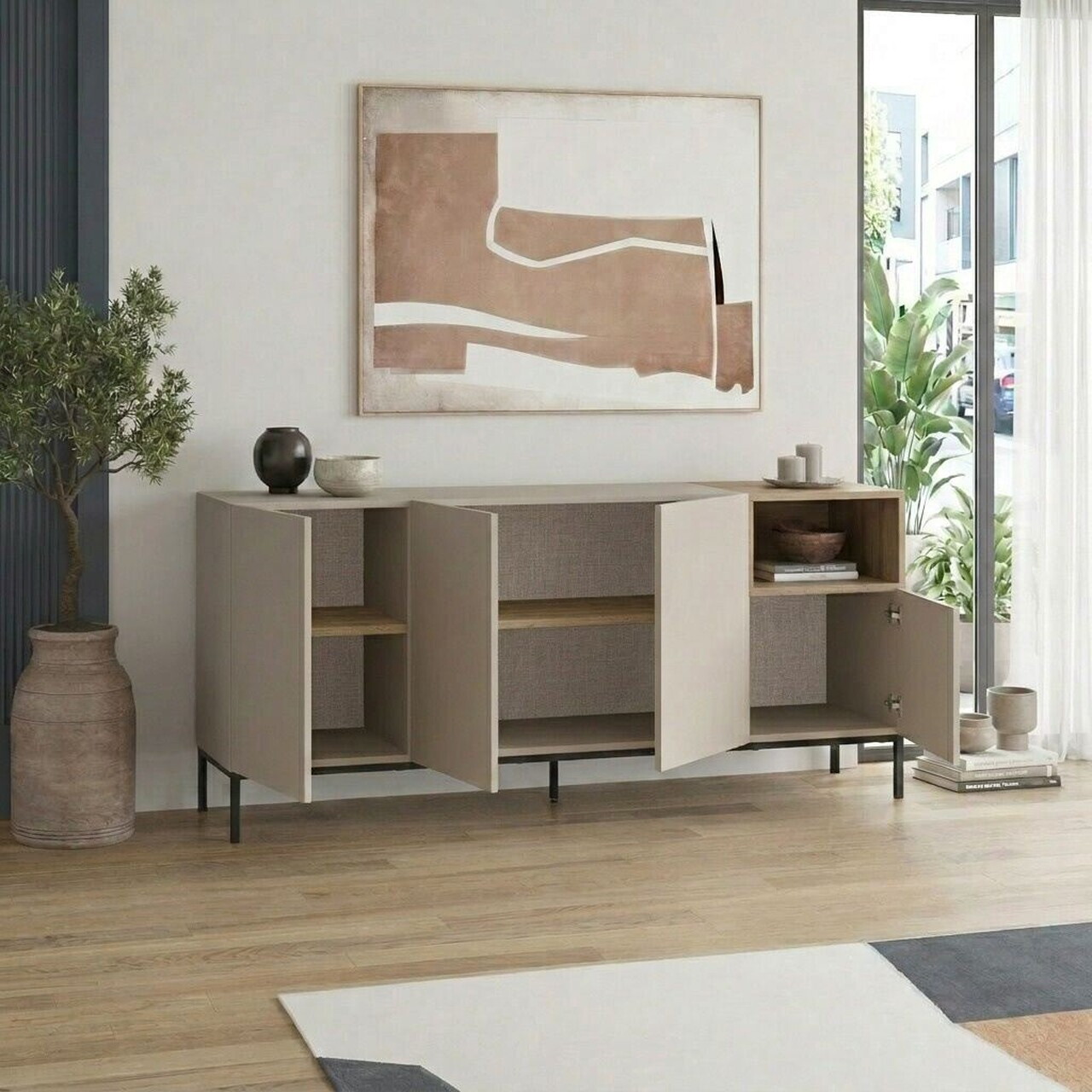 Consola, Hanah Home, Cailin 180, 180x80x41.8 cm, PAL, Gresie / Stejar Sepet / Negru - 2