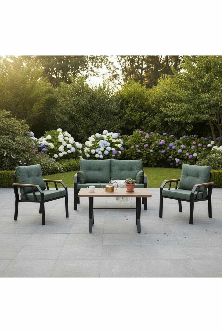 Set mobilier de gradina Hanah Home Nergiz 2+1+1 Metal Verde/Negru
