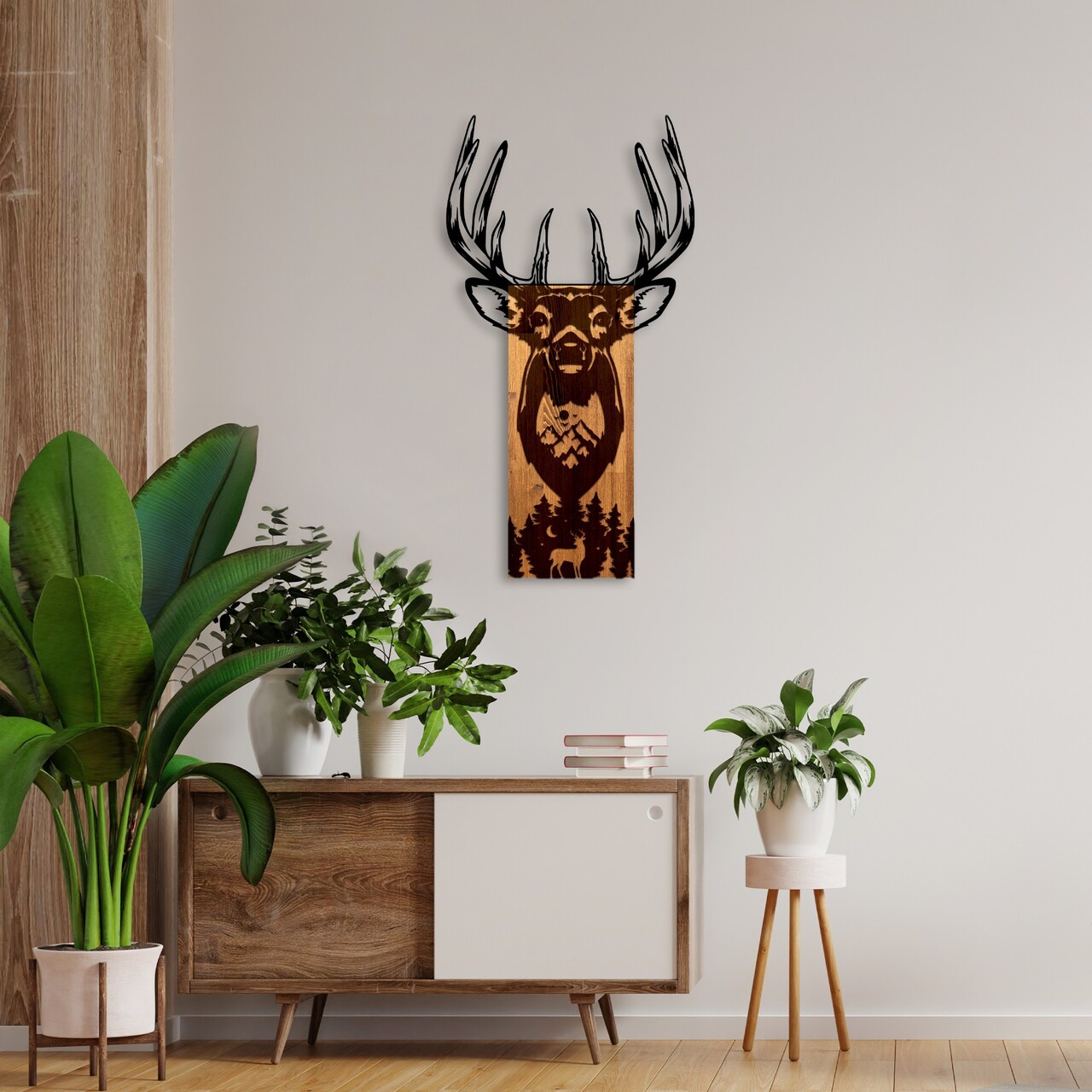 Decoratiune de perete, Deer in Mountain, Lățime: 48 cm, Nuc / Negru - view 3