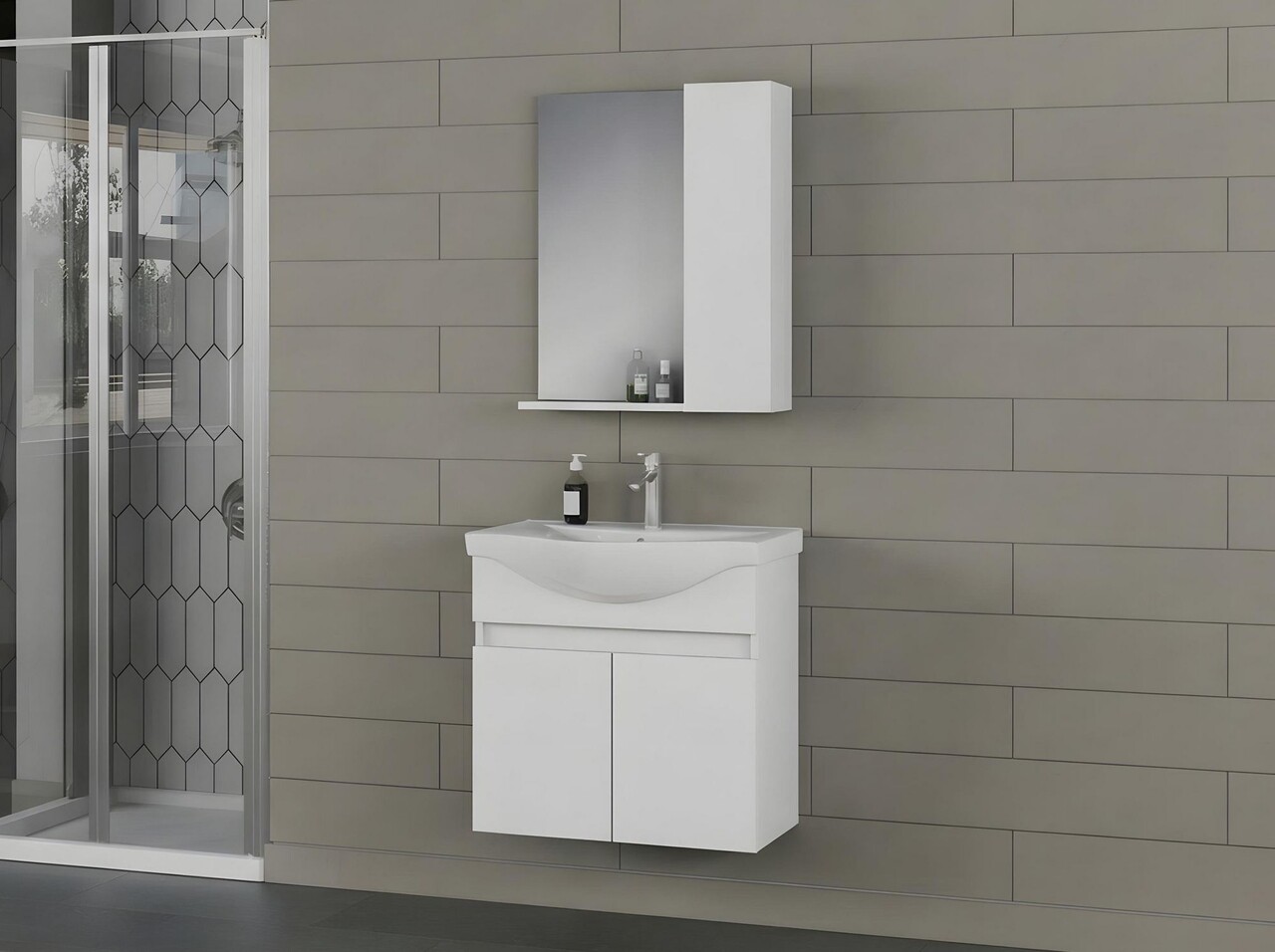 Set mobilier de baie (2 piese), Hanah Home, Sole 65, Alb mat - view 3