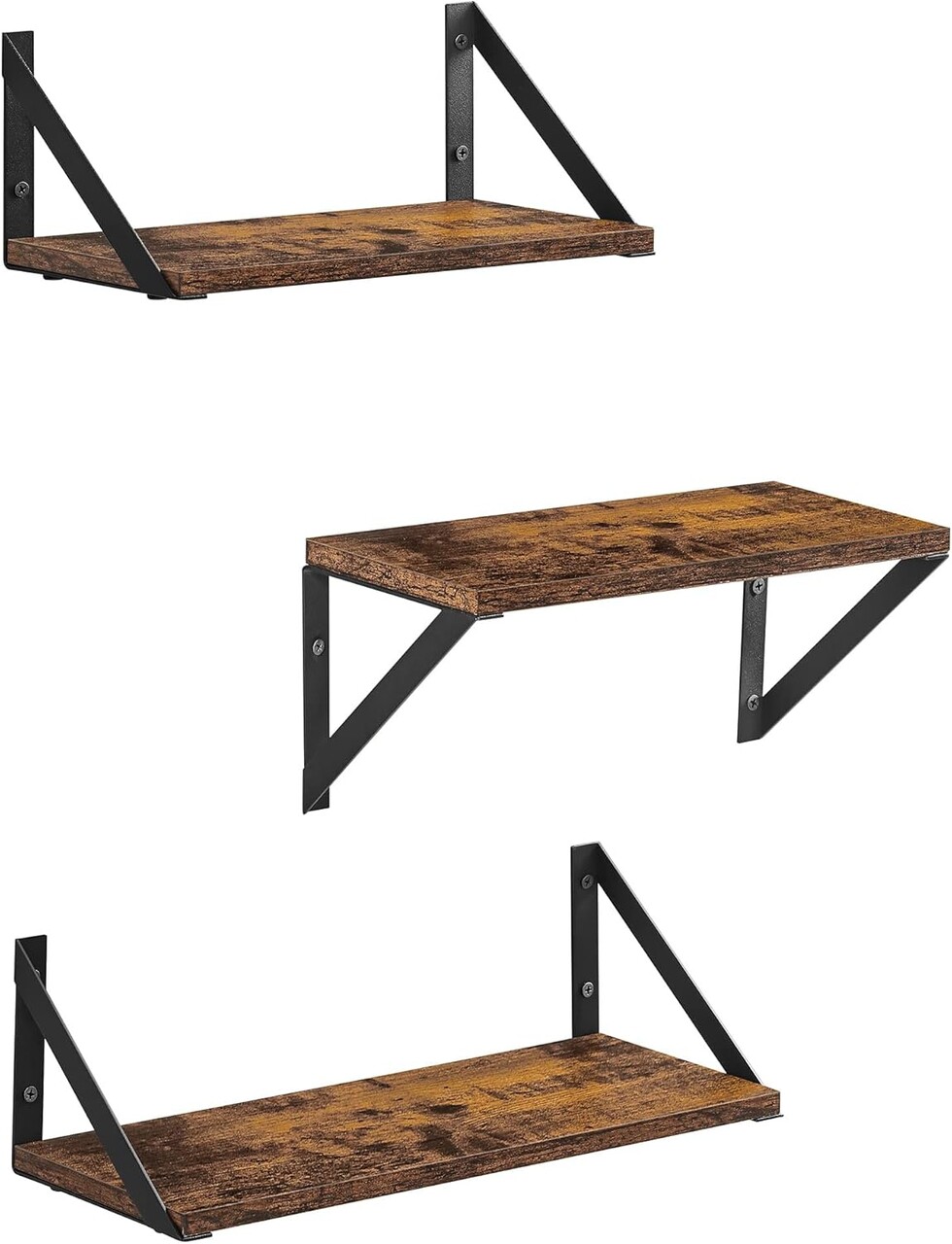 Set 3 rafturi de perete, Vasagle, 30 cm / 35 cm / 40 cm, PAL/otel, maro rustic