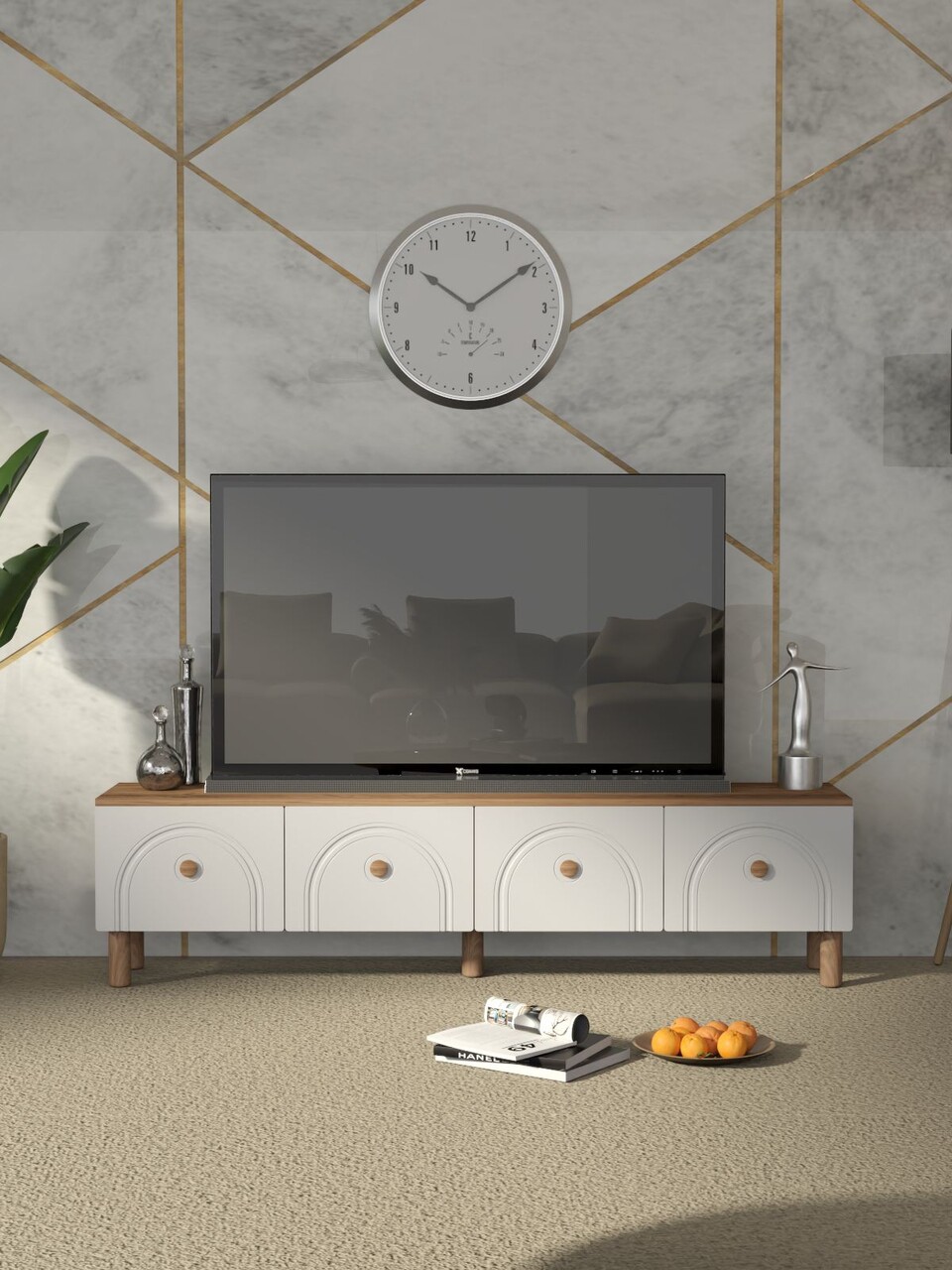 Comoda TV, Hanah Home, Serenta, 180x47x35 cm, PAL, Pin Atlantic / Alb - view 2