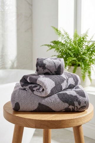 Set prosoape de baie 3 piese, L'essentiel Maison, Zebra, Gri/Negru