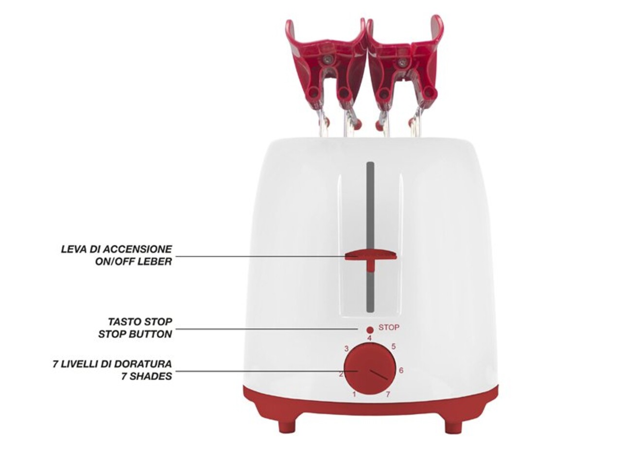 Prajitor de paine Beper, 750W, 30x17x25 cm, ABS/otel, alb/rosu — imaginea 4