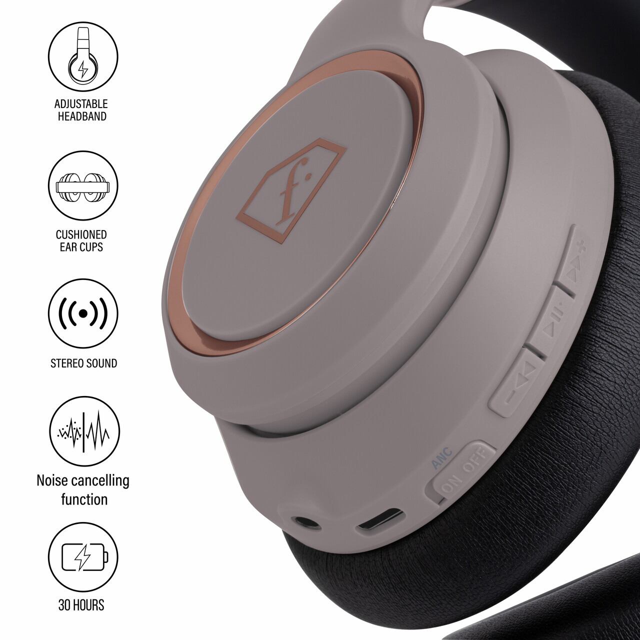 Casti wireless ANC Fashion TV, Headphones, 17x18.5x8 cm, taupe - imagine 6
