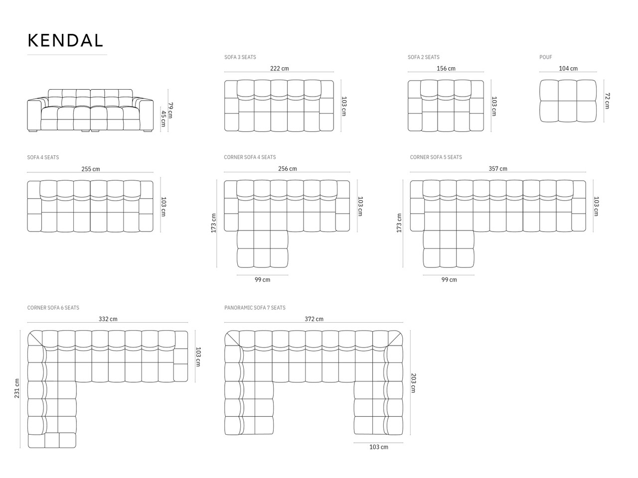 Coltar stanga 4 locuri, Kendal, Micadoni Home, BL, 256x173x79 cm, catifea, gri inchis