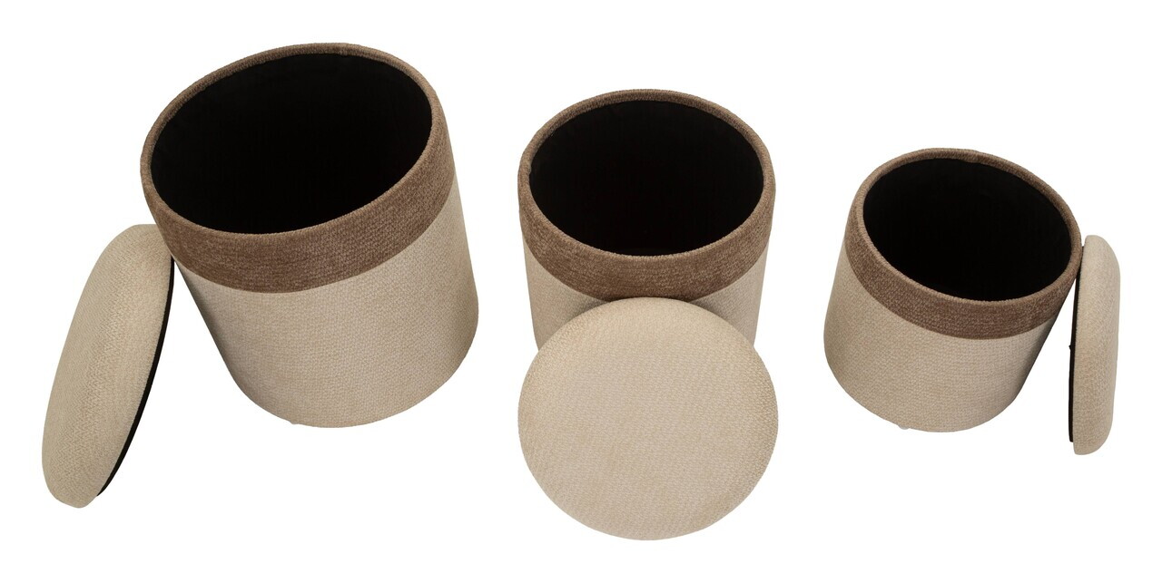 Set 3 taburete cu spatiu de depozitare, Mauro Ferretti, Nordic Style, 39x47 cm, poliester/MDF, maro — imaginea 3