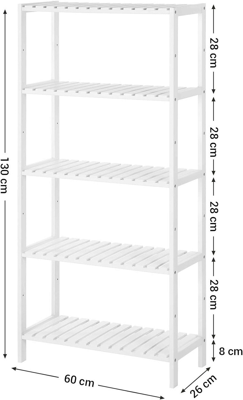 Raft de depozitare multifunctional Vasagle, 60x26x130 cm, bambus, alb - 2 | YEO