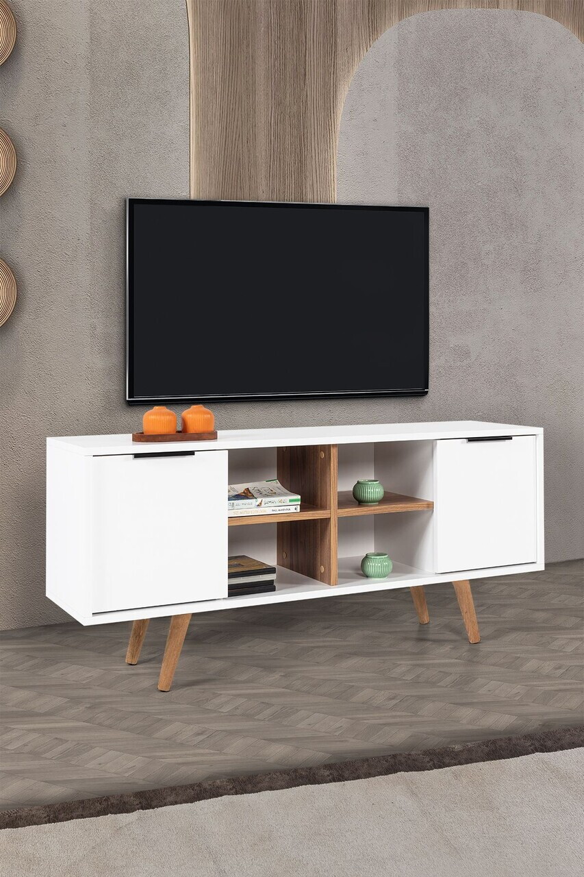 Comoda TV, Hanah Home, Sina 3318, 130x59x35 cm, PAL, Alb/Maro — imaginea 4