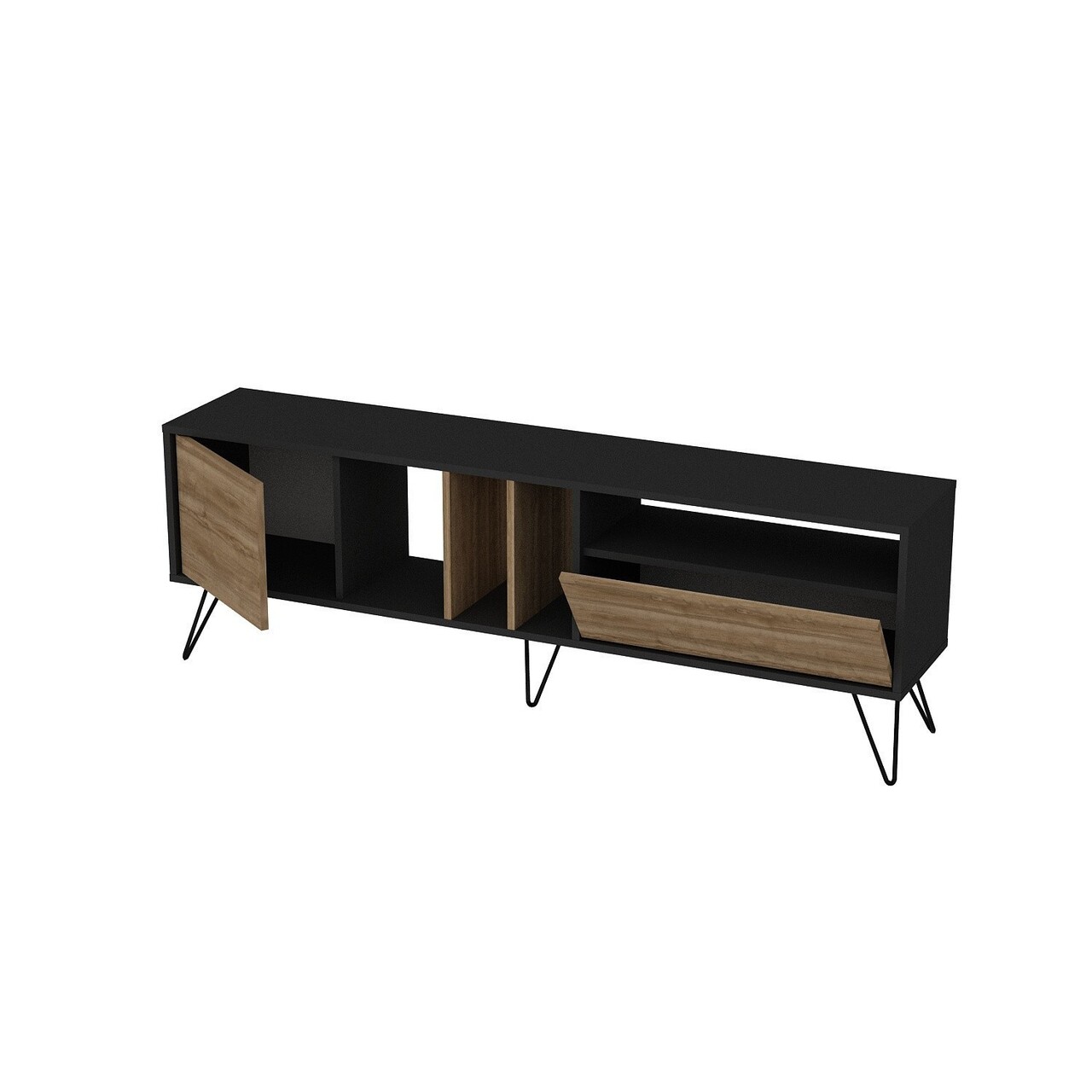 Comoda TV Mistico Walnut, Zena Home, 180x35.5x58.7 Cm, Maro/negru