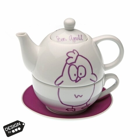 Ceainic cu ceasca si farfurie bon appetit, versa, 17x15x14.5 cm, portelan