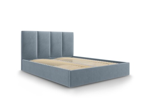 Pat tapitat cu somiera rabatabila si lada depozitare, juniper, mazzini sofas, 208x150x104 cm, catifea, albastru