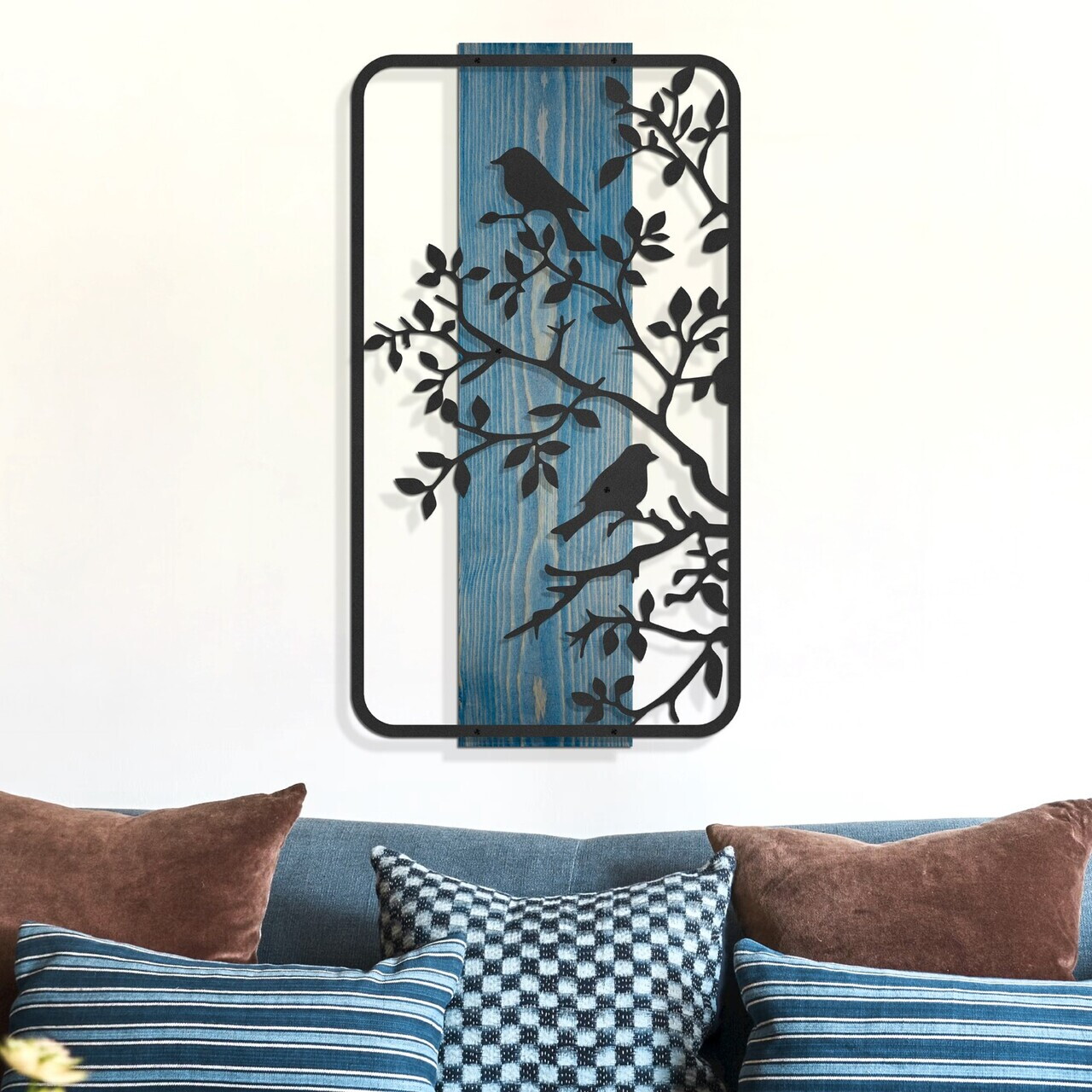 Decoratiune de perete, Nidra, Cadru: Lemn (Grosime: 2 cm), Albastru/Negru — imaginea 3